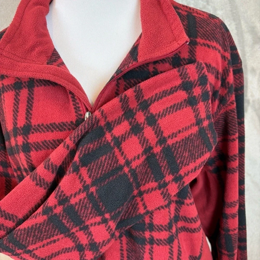 Womens Columbia Pullover Jacket Sz Large Red Black Plaid Quarter Zip